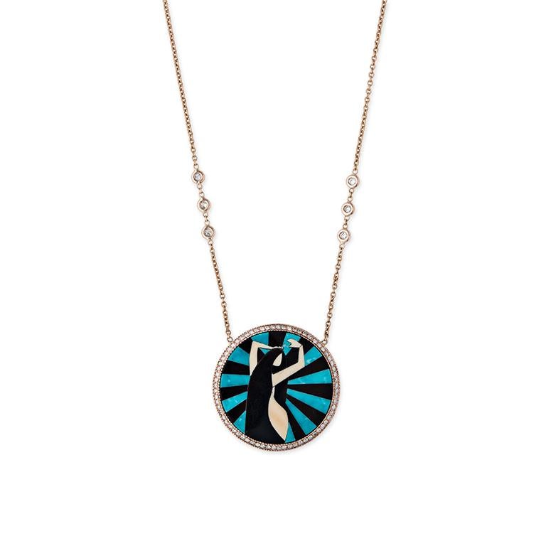 Turquoise and Diamond Inlay Zodiac Necklace For Sale 4