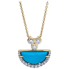 Turquoise and Diamond Necklace, 18 Karat Yellow Gold