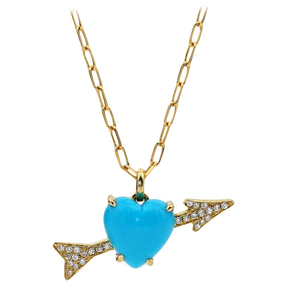 Turquoise and Diamond Necklace, 18 Karat Yellow Gold