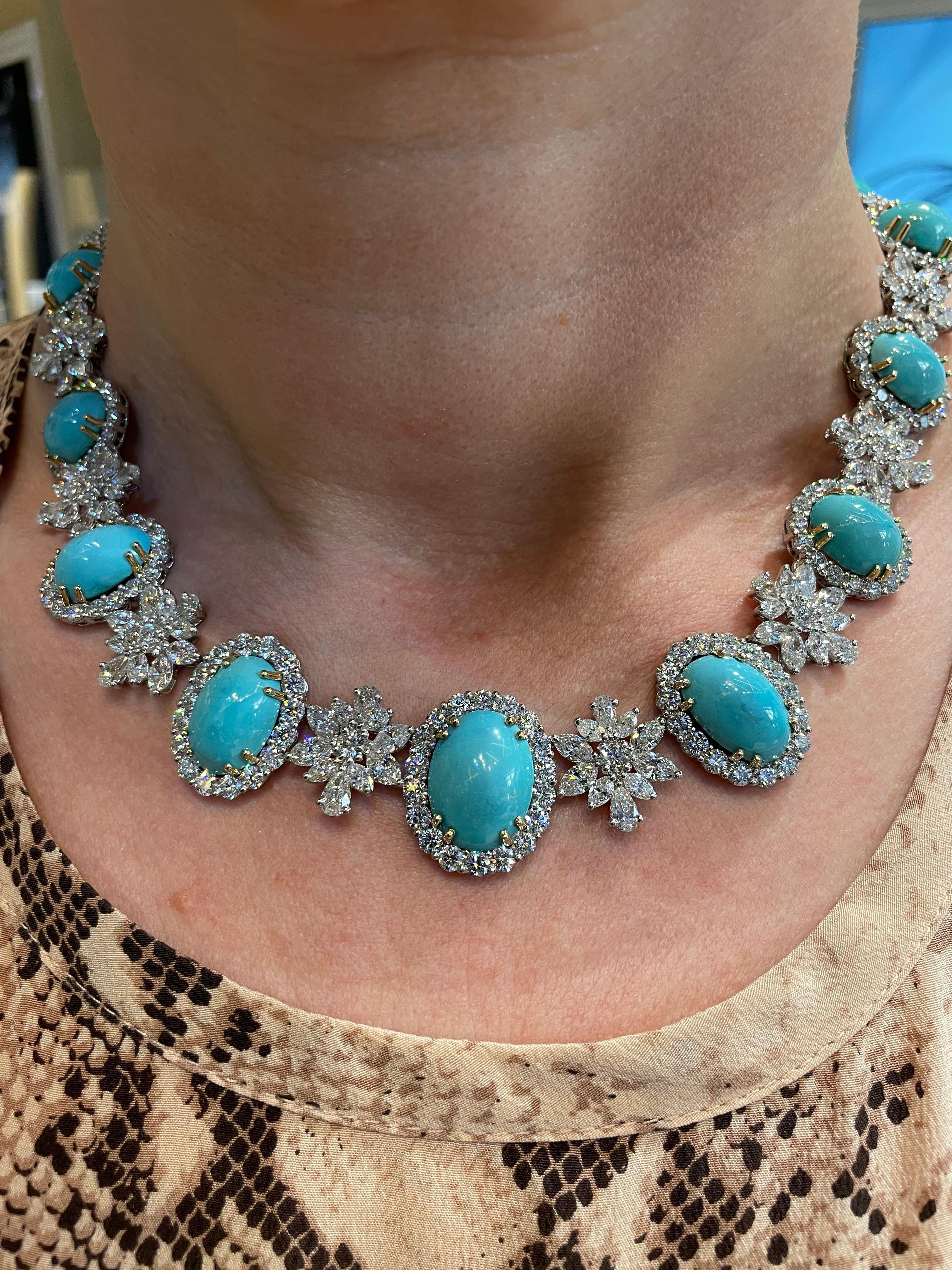 Turquoise and Diamond Necklace For Sale 6
