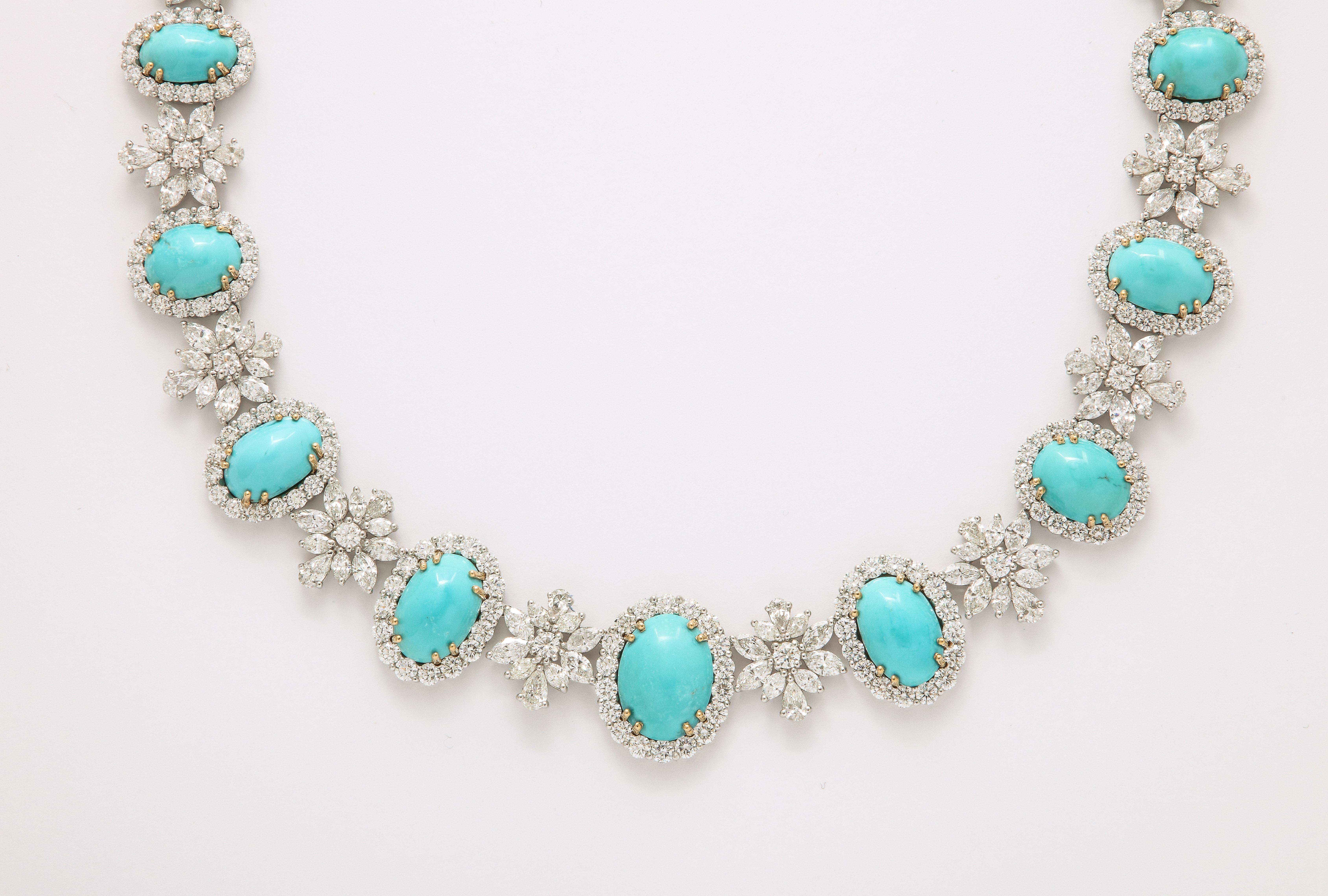 Oval Cut Turquoise and Diamond Necklace For Sale