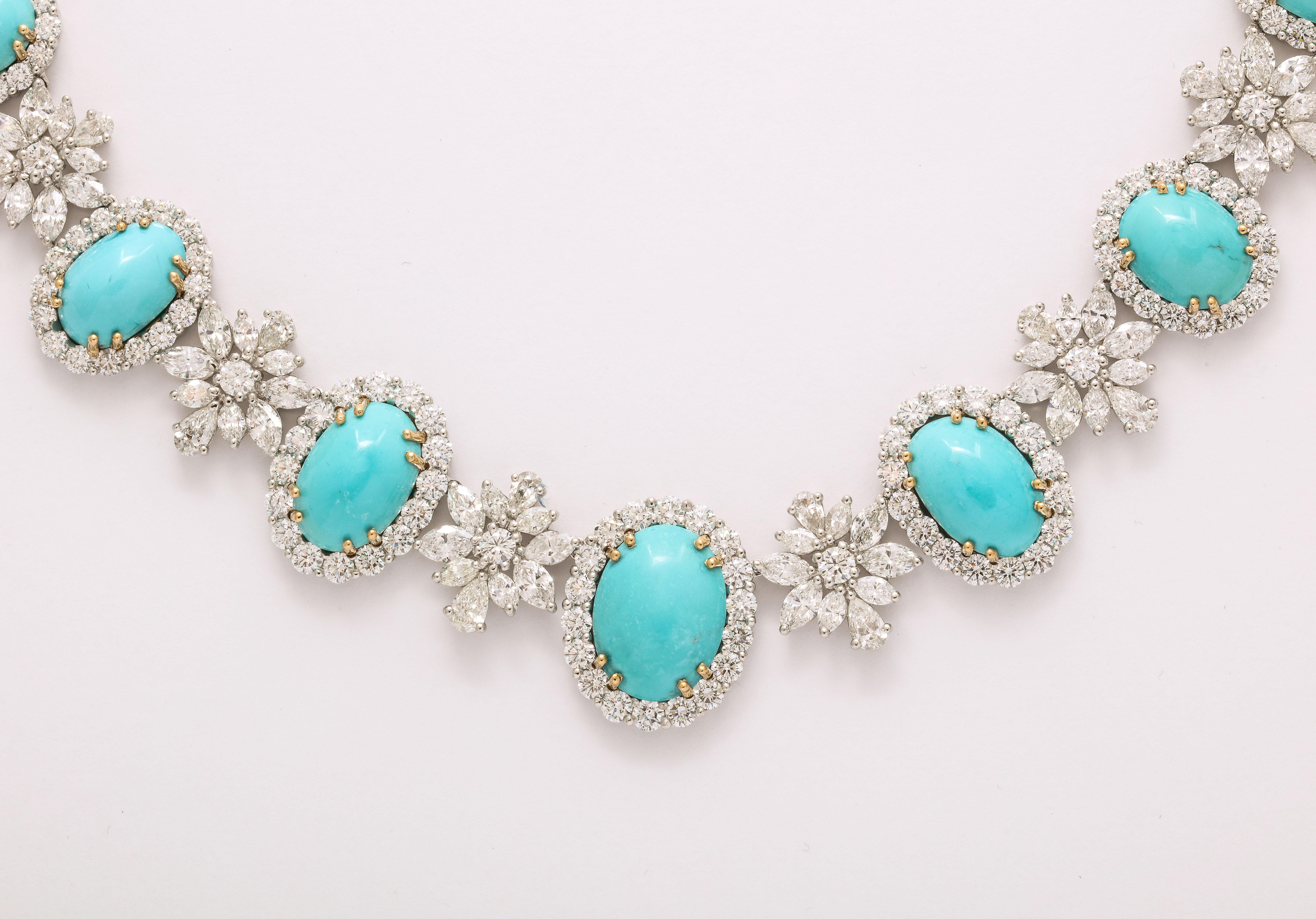 Turquoise and Diamond Necklace For Sale 1