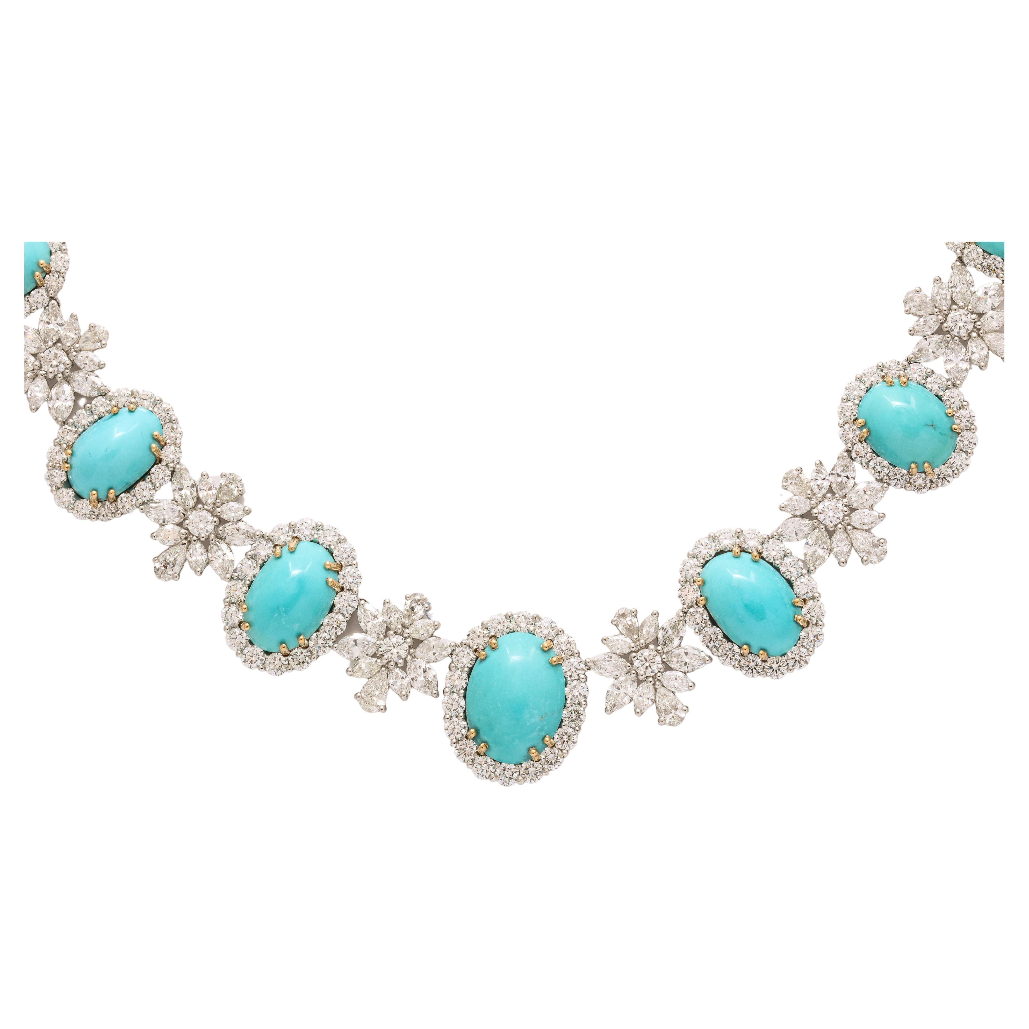 Turquoise and Diamond Necklace For Sale