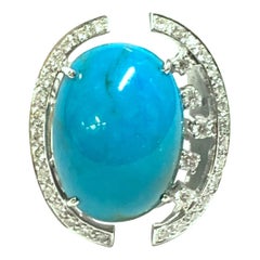 Turquoise and Diamond Open Work Cocktail Ring