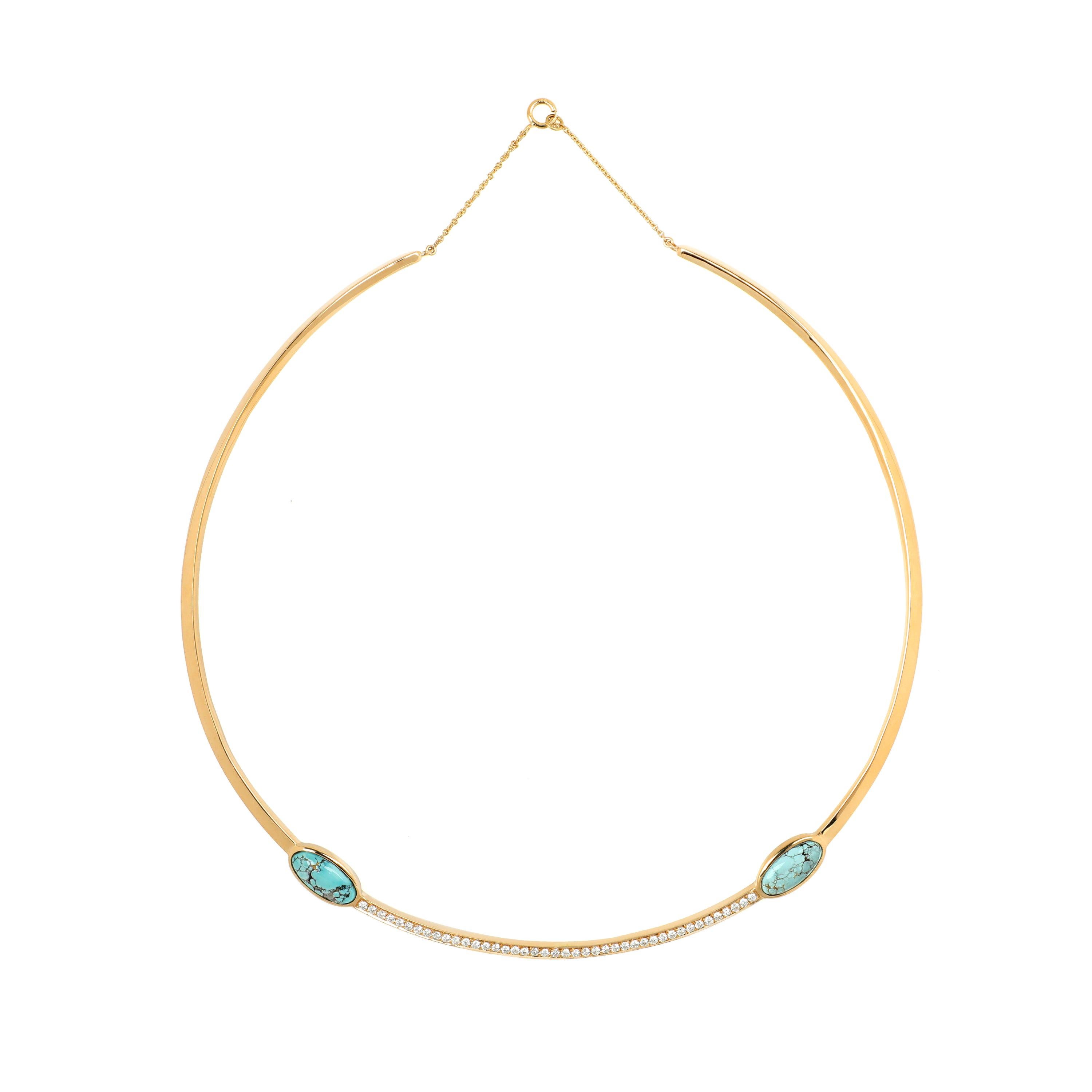 Turquoise and Diamond 'Pacific Moons' 18 Karat Gold Necklace Collar For Sale