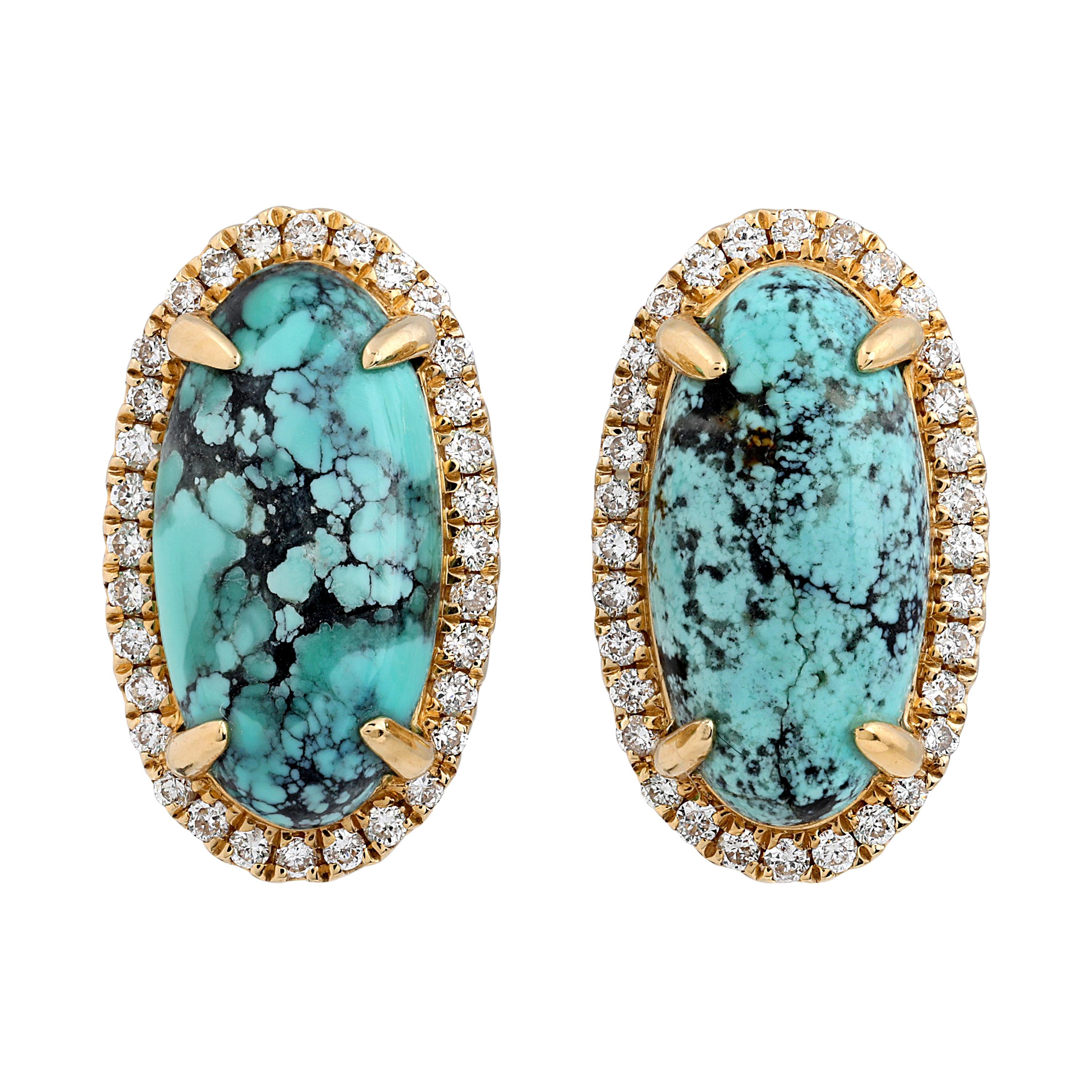 Turquoise and Diamond 'Pacific Moons' 18 Karat Gold Stud Earrings For Sale