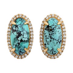 Turquoise and Diamond 'Pacific Moons' 18 Karat Gold Stud Earrings