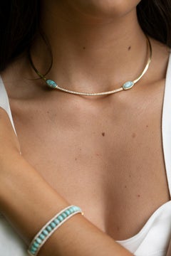 Turquoise and Diamond 'Pacific Moons' 18 Karat Gold Necklace Collar