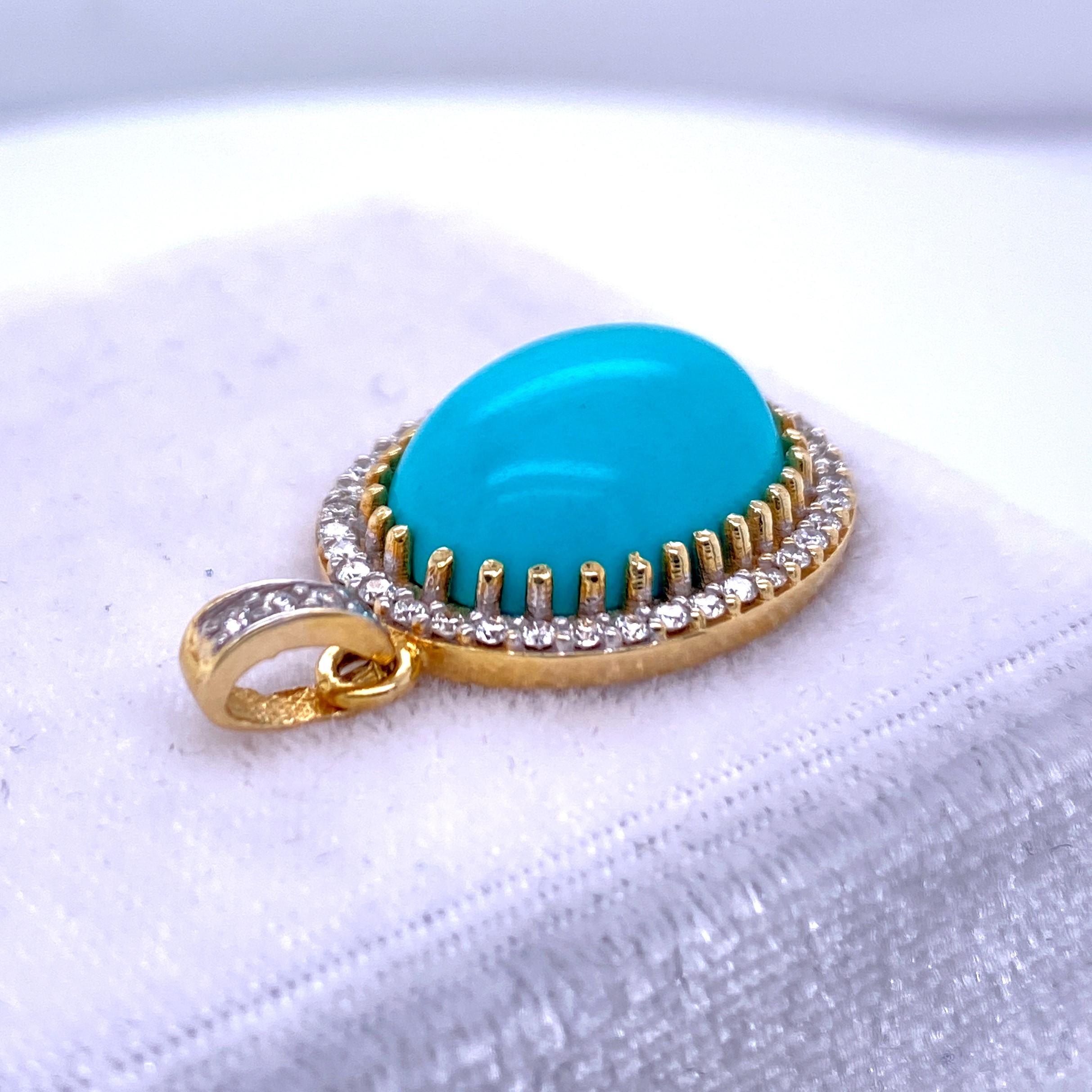 Oval Cut Turquoise and Diamond Pendant
