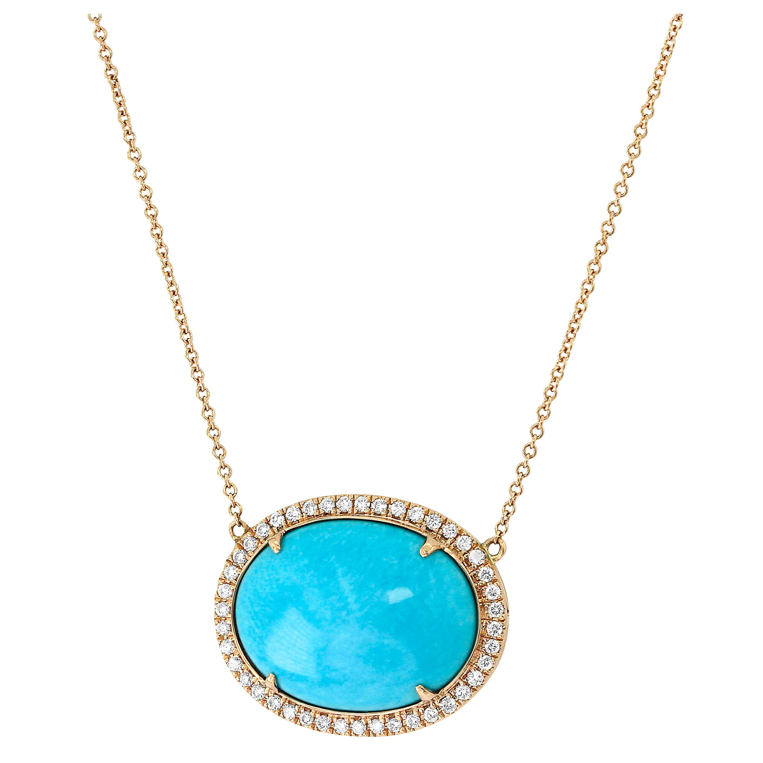Turquoise and Diamond Pendant Necklace For Sale