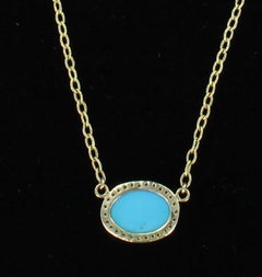 Turquoise and Diamond Pendant Set in 14 Karat Yellow Gold