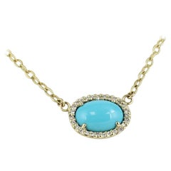 Turquoise and Diamond Pendant Set in 14 Karat Yellow Gold