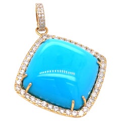 Natural Turquoise and Diamond Pendant Yellow Gold
