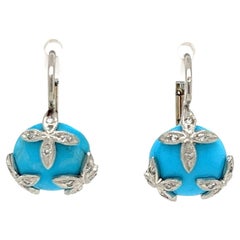 Turquoise and Diamond Platinum Drop Earrings