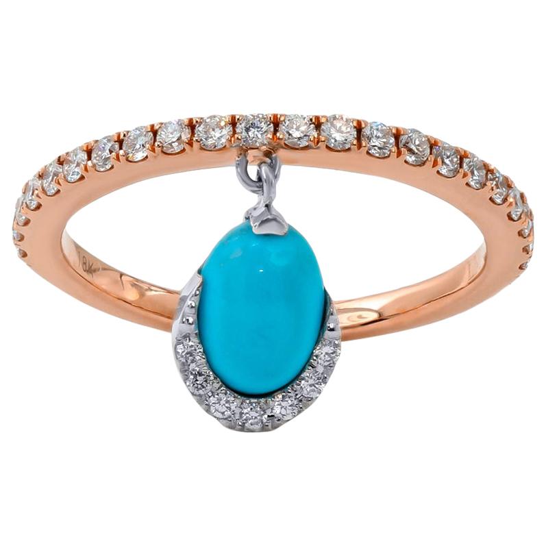 Turquoise and Diamond Ring, 18 Karat Rose Gold