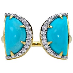 Turquoise and Diamond Ring, 18 Karat Yellow Gold