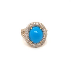 Sleeping Beauty Turquoise And Diamond Ring 18K Yellow Gold