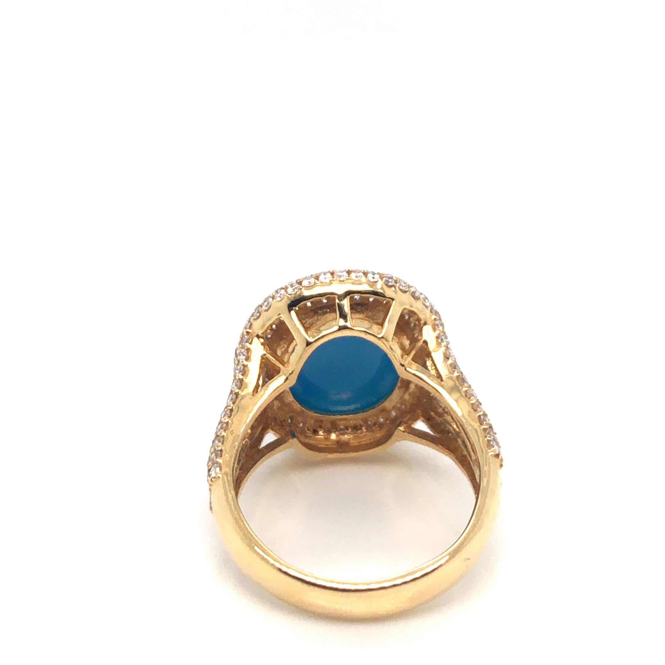 Turquoise And Diamond Ring 18K Yellow Gold In New Condition For Sale In Dallas, TX