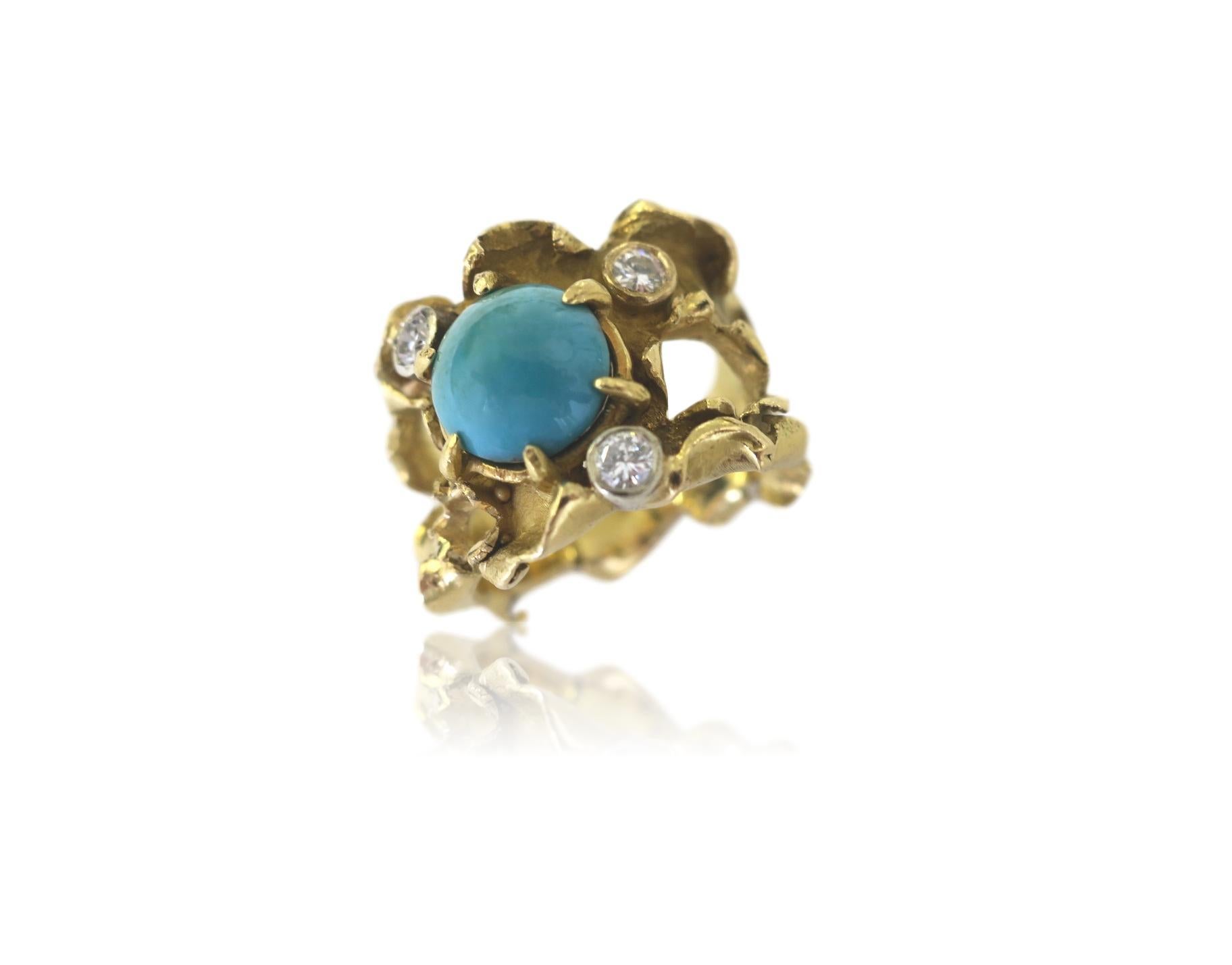 Modernist Turquoise and Diamond Ring, circa 1960