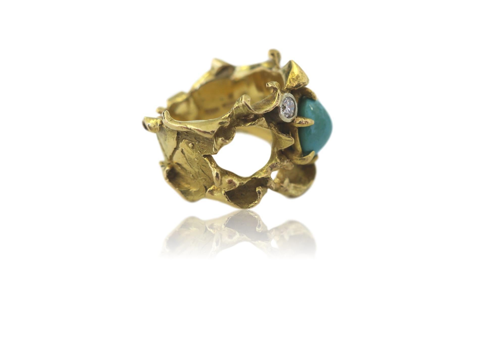 Turquoise and Diamond Ring, circa 1960 In Good Condition In Cincinnati, OH