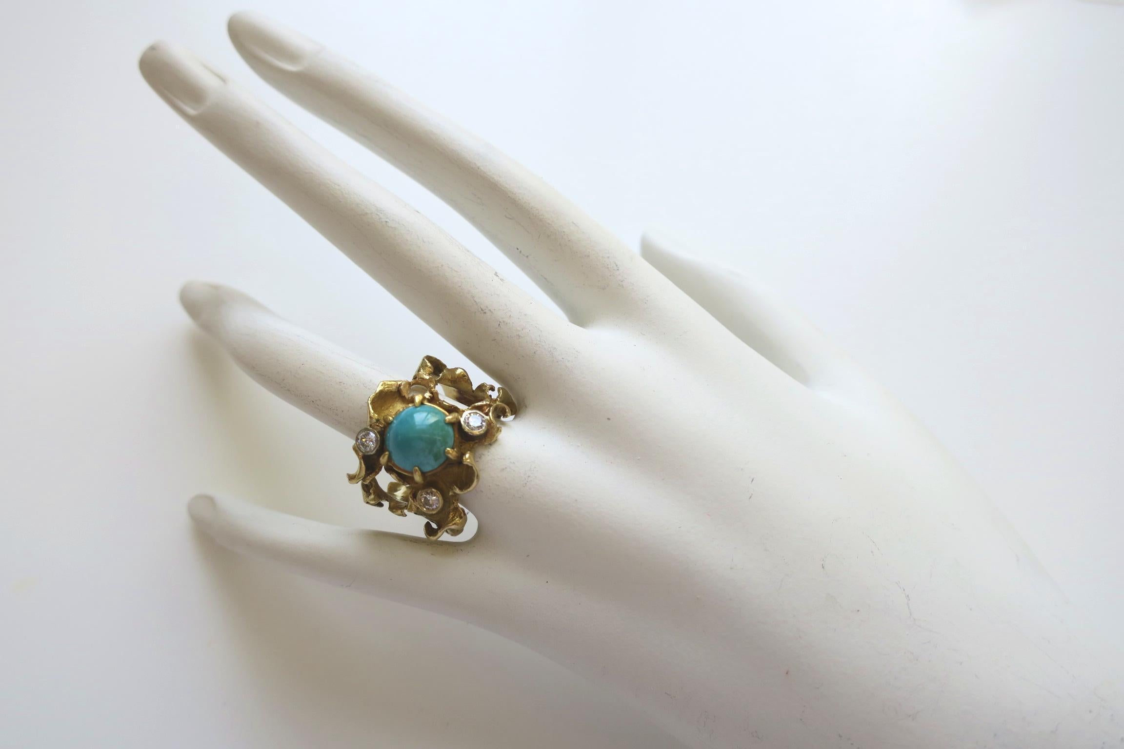 Turquoise and Diamond Ring, circa 1960 2