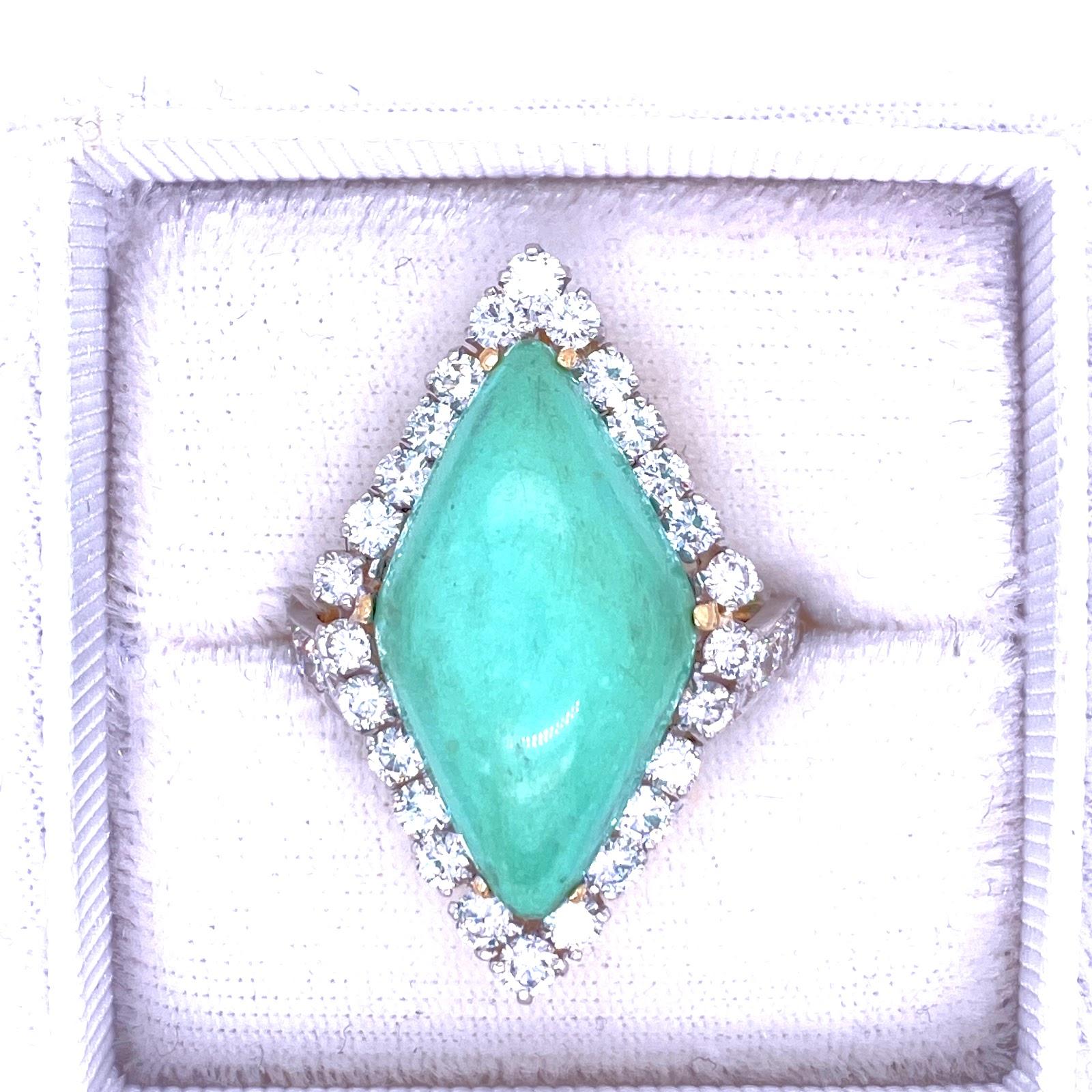 Round Cut Turquoise and Diamond Ring