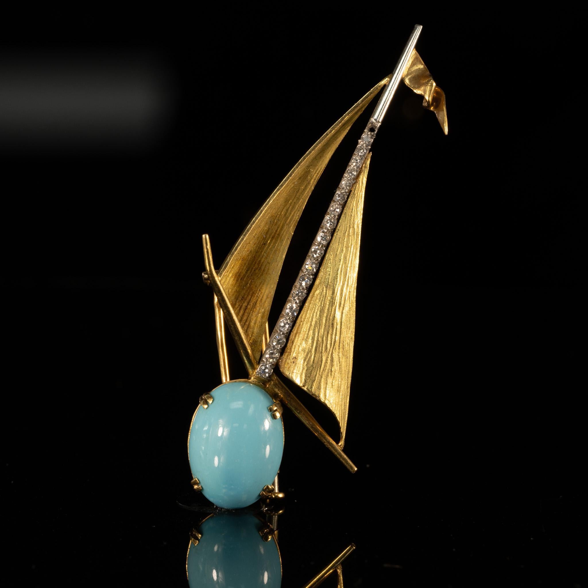 Metal Type: 14K Gold (Tested)
Weight: 10.2G
Gold Melt: $479
Length: 63.54mm 
Width: 31.80mm 
Hallmarks:  Man's Head Pictorial

Primary Gem Details: 
Type: Turquoise
Quantity: 1
Cut: Oval
Size: Aprox. 15.4x11.4mm

Secondary Gem Details:
Type: