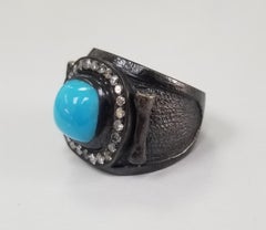 Turquoise and Diamond Silver Ring