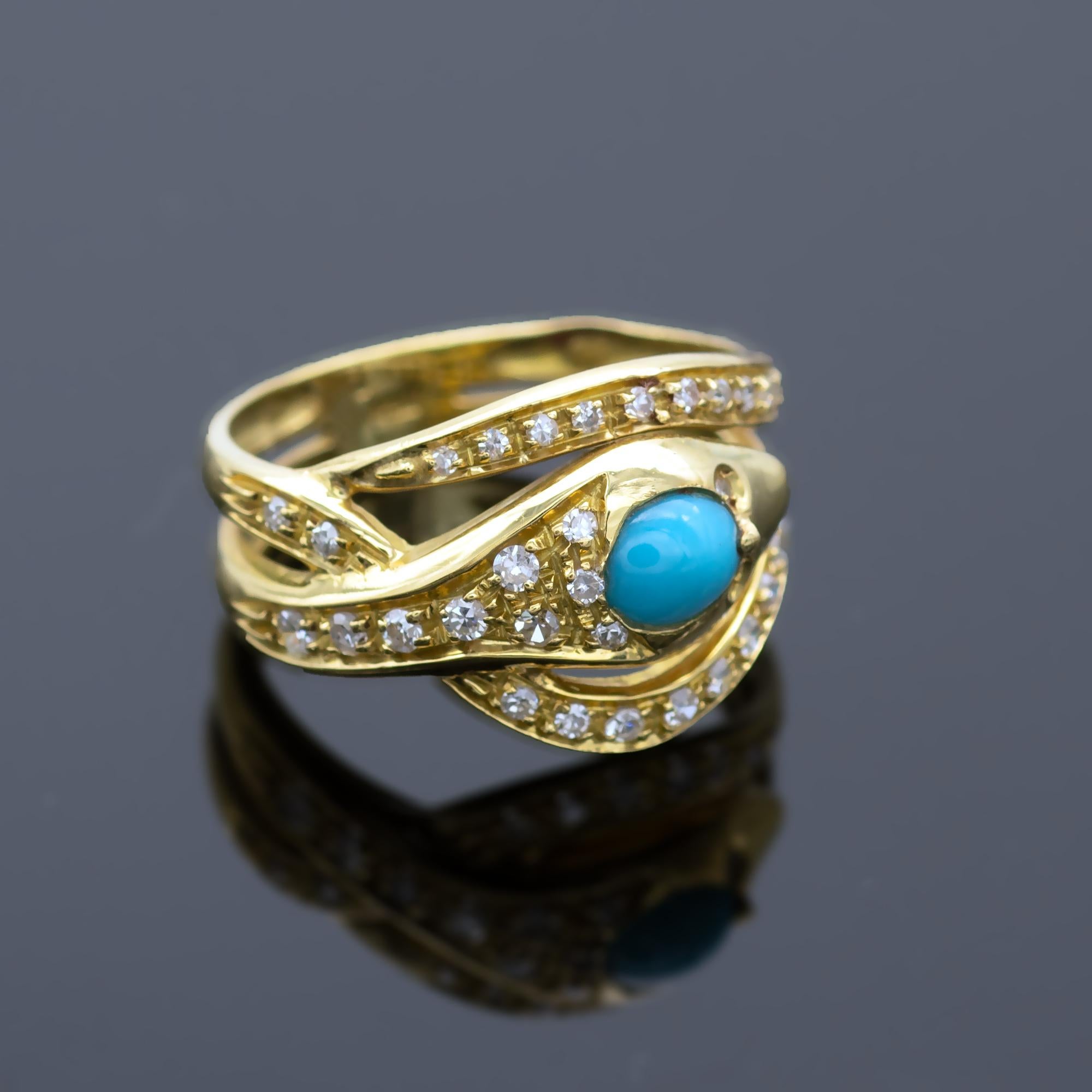 Turquoise and Diamond Snake Ring In New Condition In Monte Carlo, MC