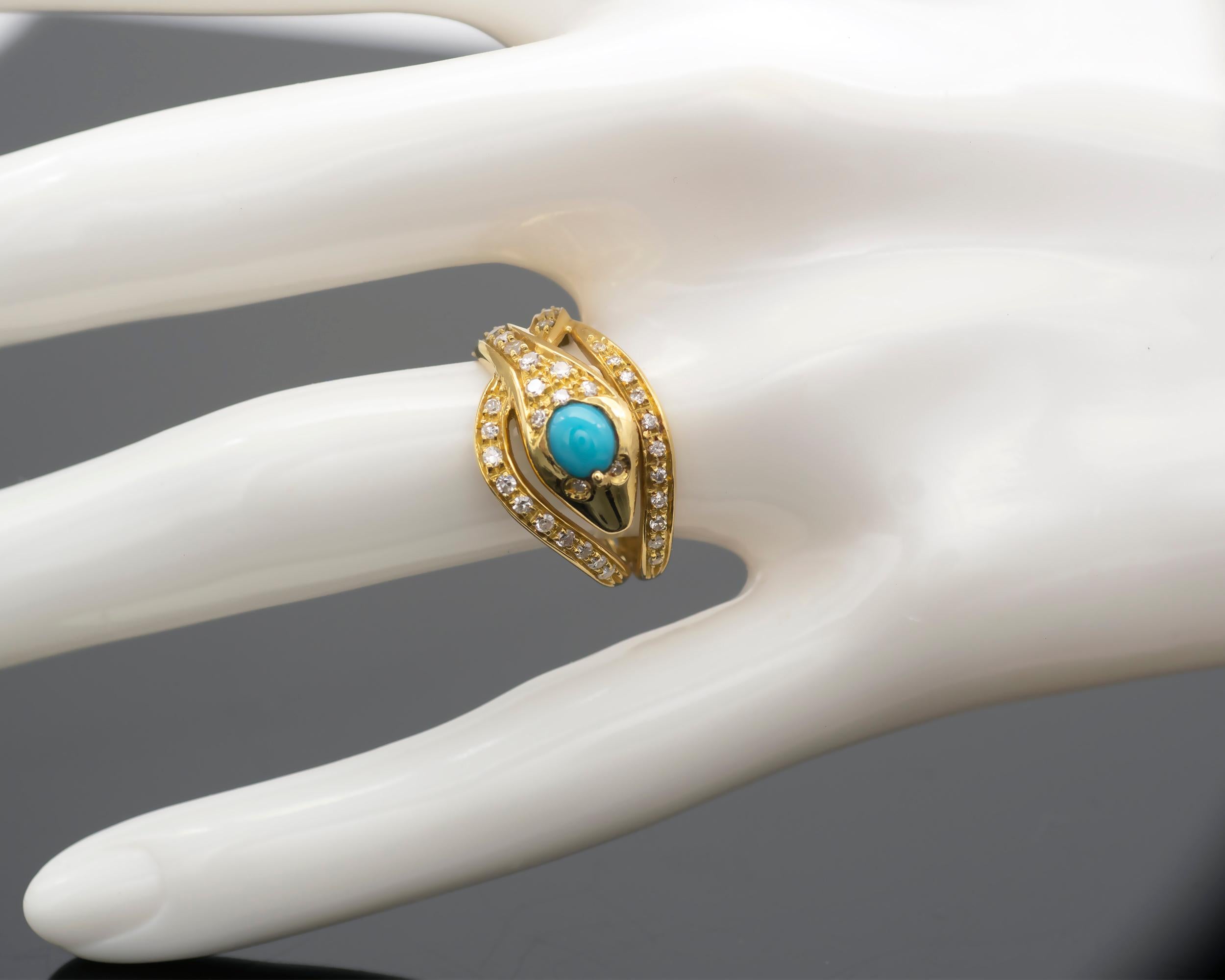 Women's Turquoise and Diamond Snake Ring