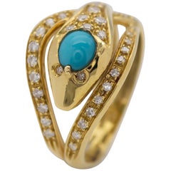 Turquoise and Diamond Snake Ring