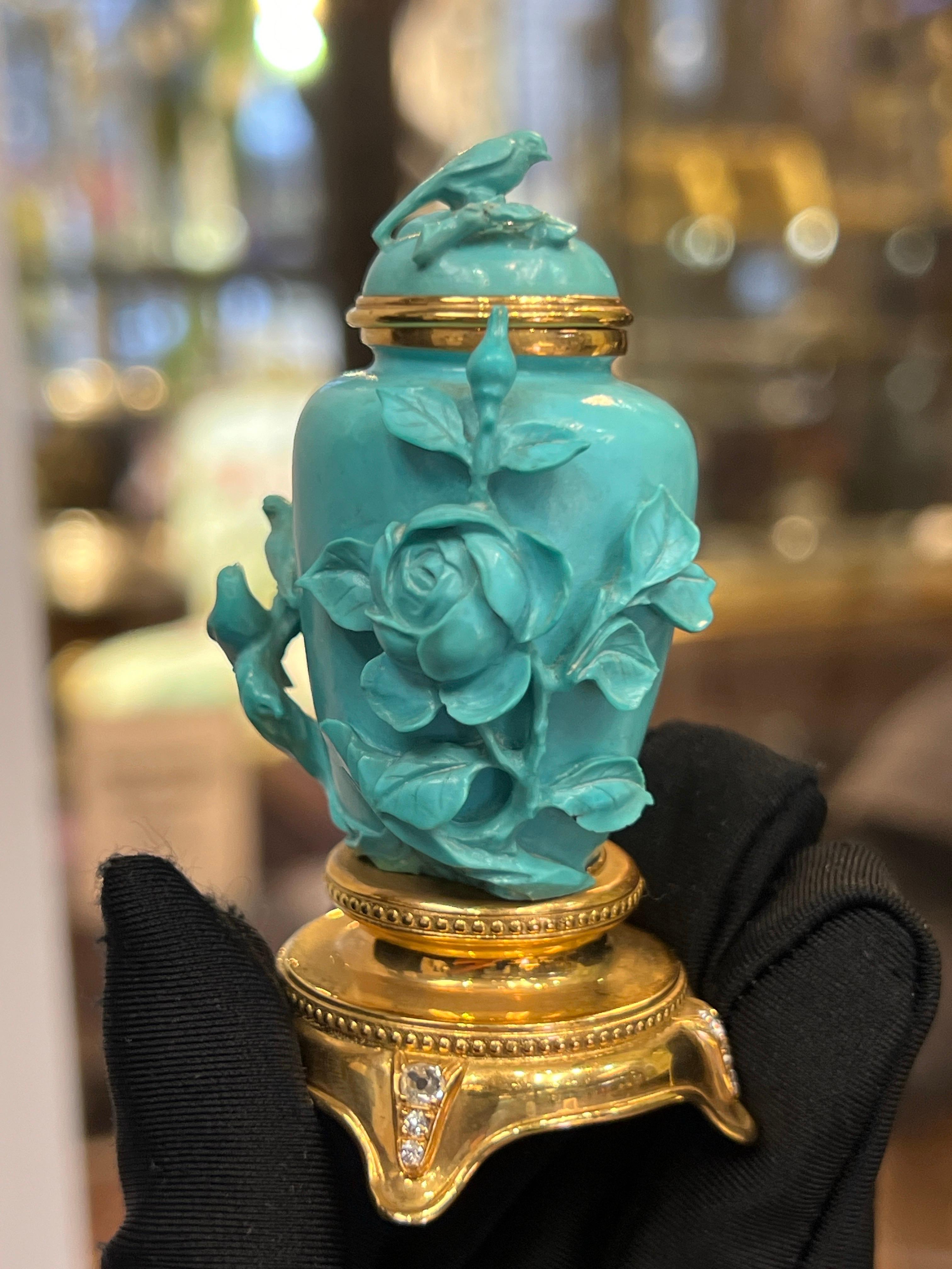 Taille mixte Flacon à priser en turquoise et diamant en vente
