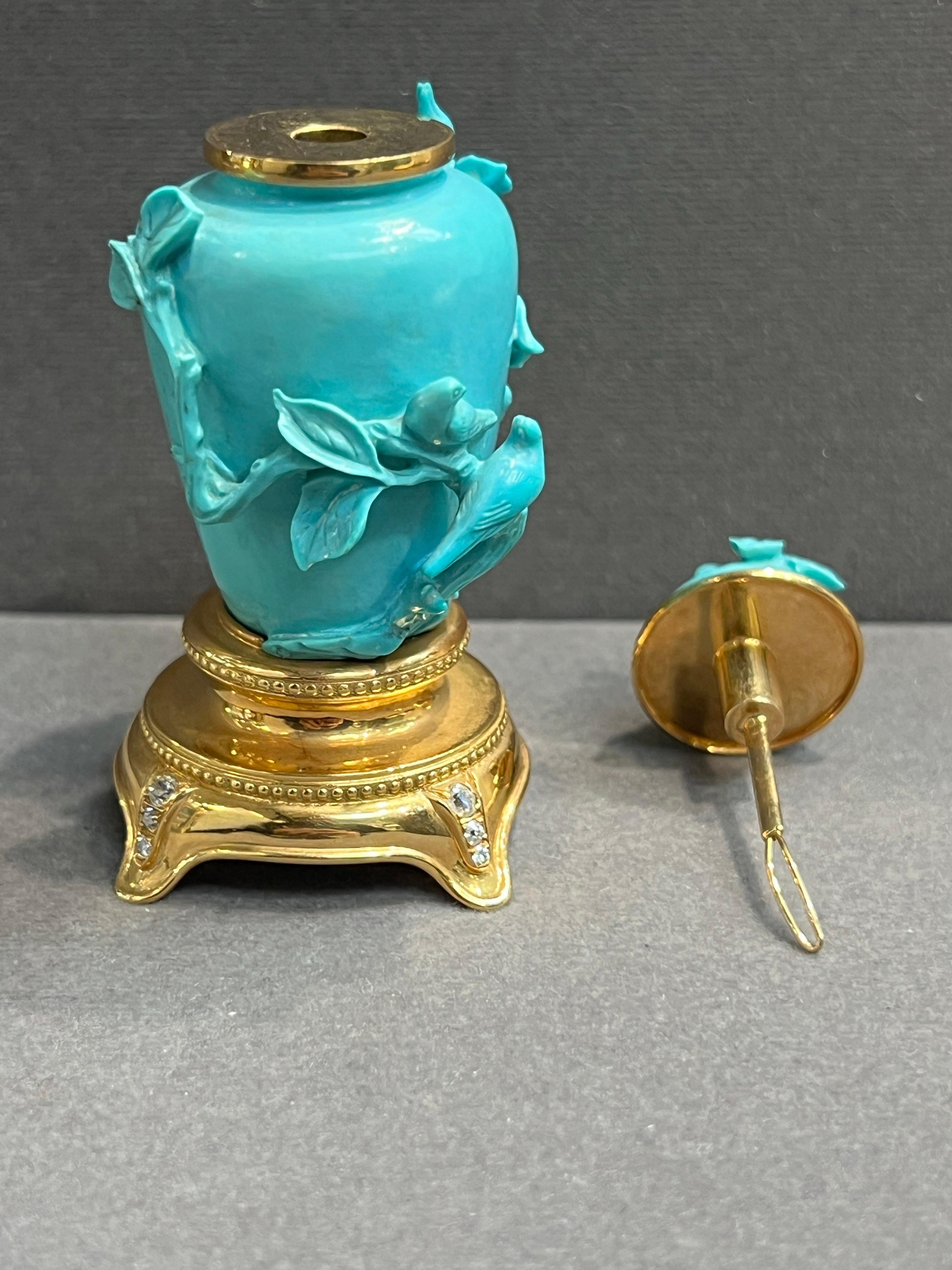 Flacon à priser en turquoise et diamant en vente 1