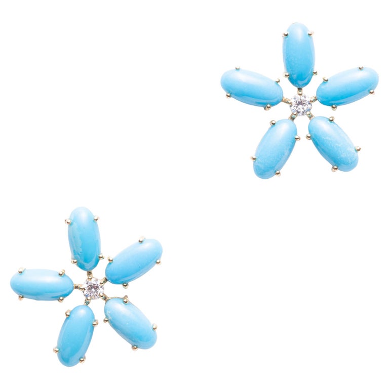 Turquoise and Diamond Stud Earrings For Sale at 1stDibs