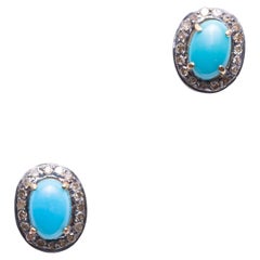 Turquoise and Diamond Stud Earrings