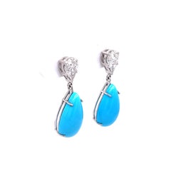 Natural Turquoise and Diamond Teardrop Earrings White Gold