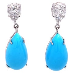 Natural Turquoise and Diamond Teardrop Earrings White Gold