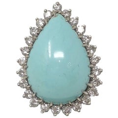 Turquoise and Diamond Teardrop Ring Set in 18kt gold
