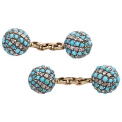 Antique Turquoise and Diamond Victorian Cufflinks