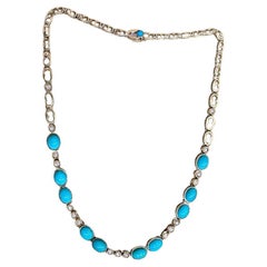 Turquoise and Diamond Vintage Choker Necklace in 18k Yellow Gold