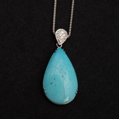 Turquoise and Diamonds 18k White Gold Pendant Necklace