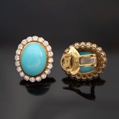 Boucles d'oreilles en or avec turquoise et diamants
