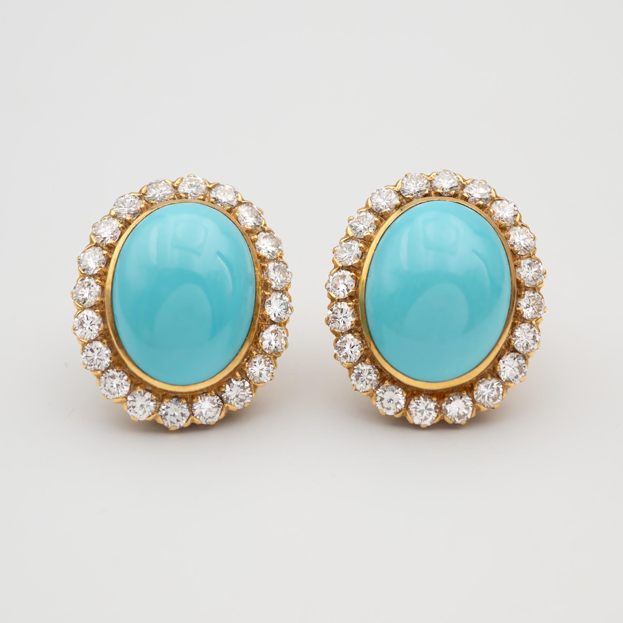 Boucles d'oreilles en or avec turquoise et diamants Neuf - En vente à Monte Carlo, MC