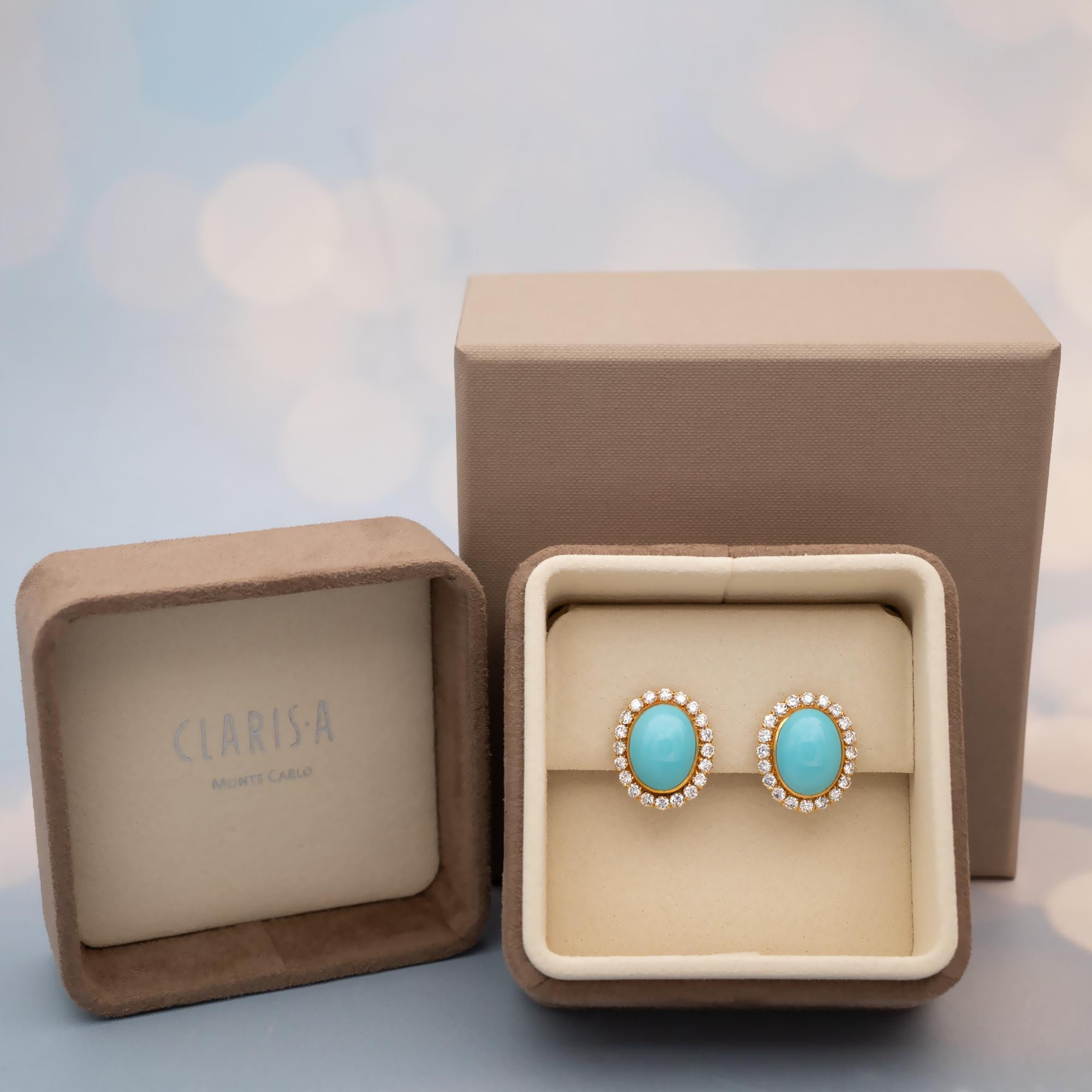 Boucles d'oreilles en or avec turquoise et diamants en vente 1