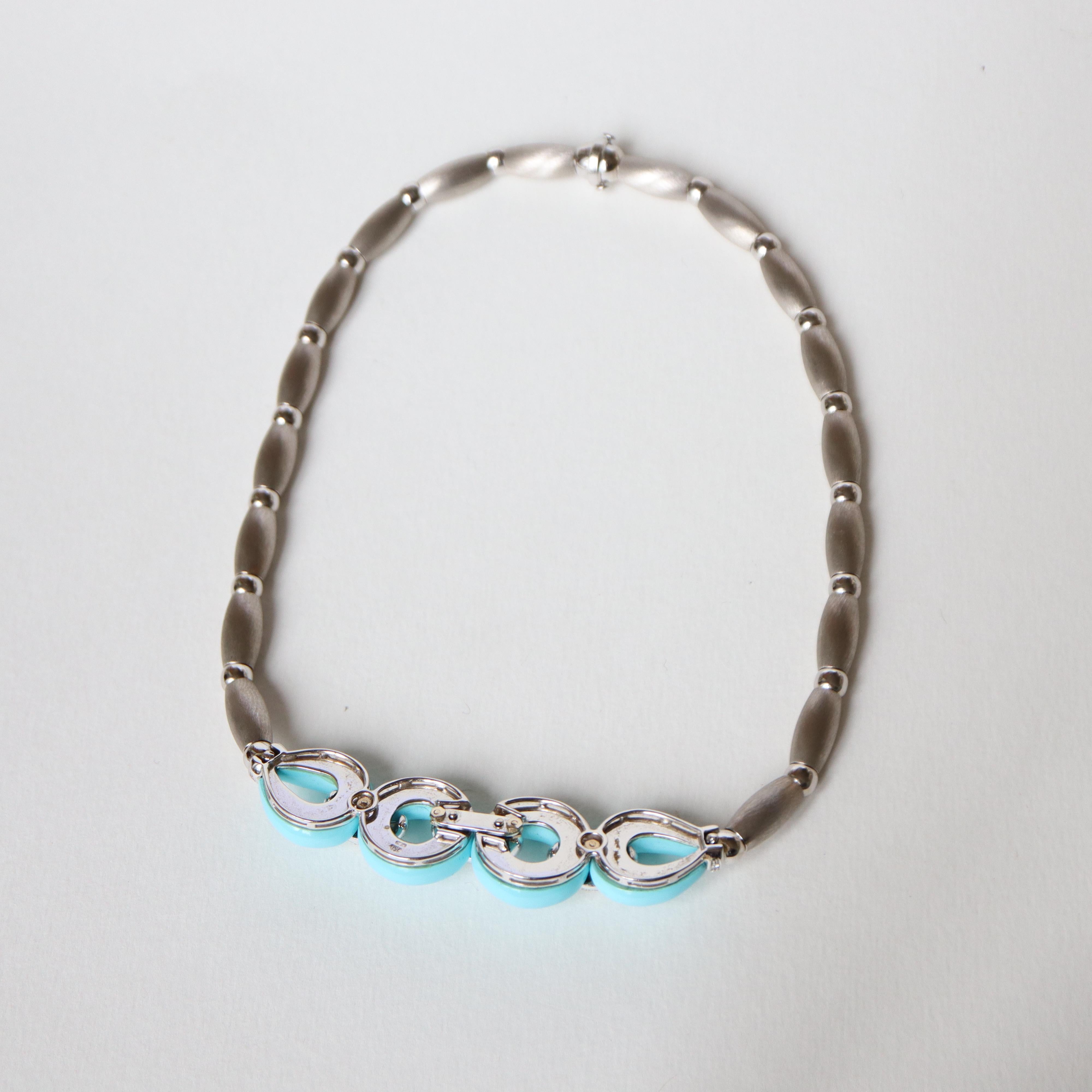 Turquoise and Diamonds Necklace 18 Kt White Gold For Sale 2