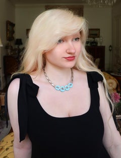 Turquoise and Diamonds Necklace 18 Kt White Gold Necklace