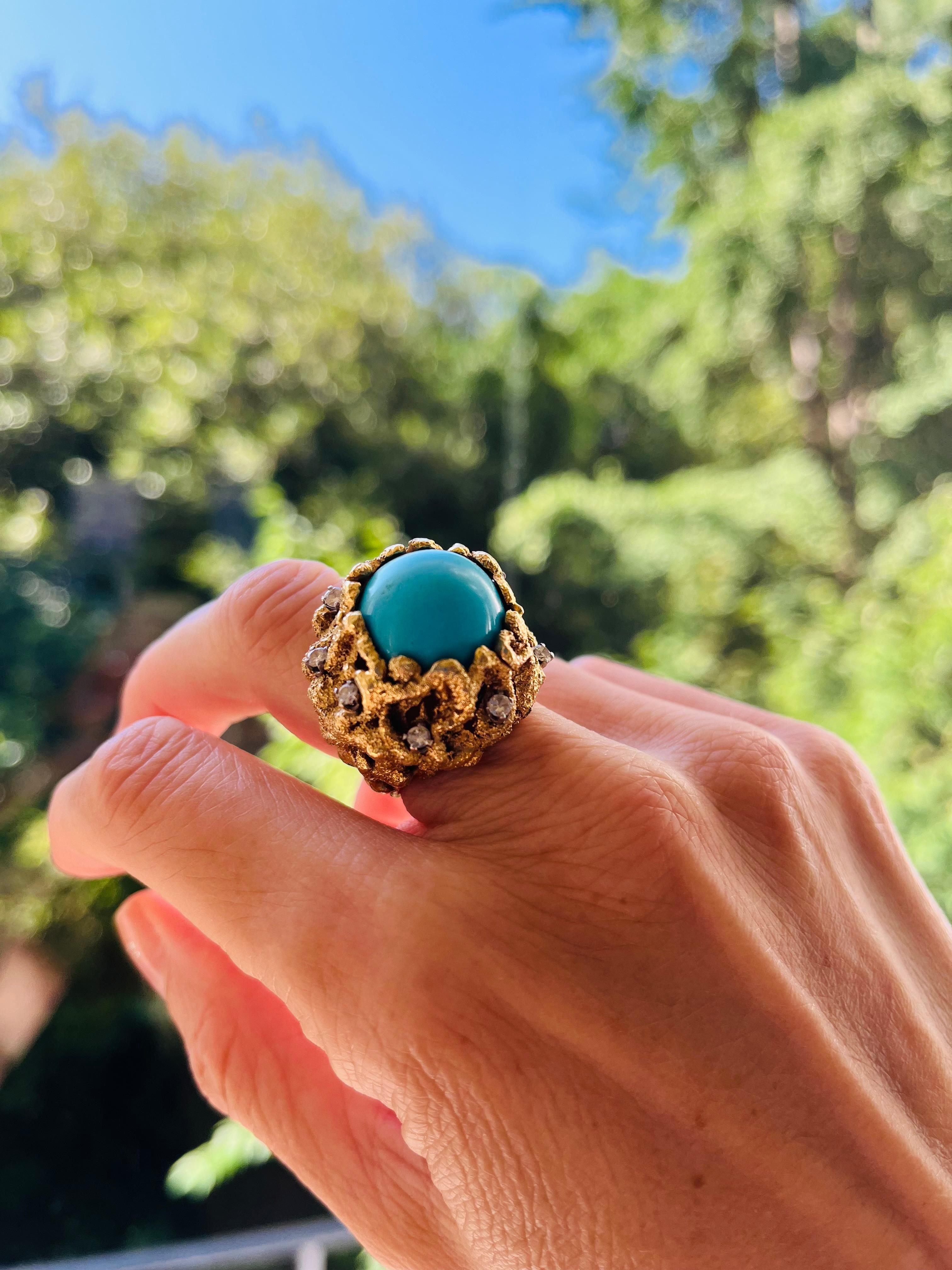 Turquoise and Diamonds Ring by George Weil In Excellent Condition In PARIS, FR