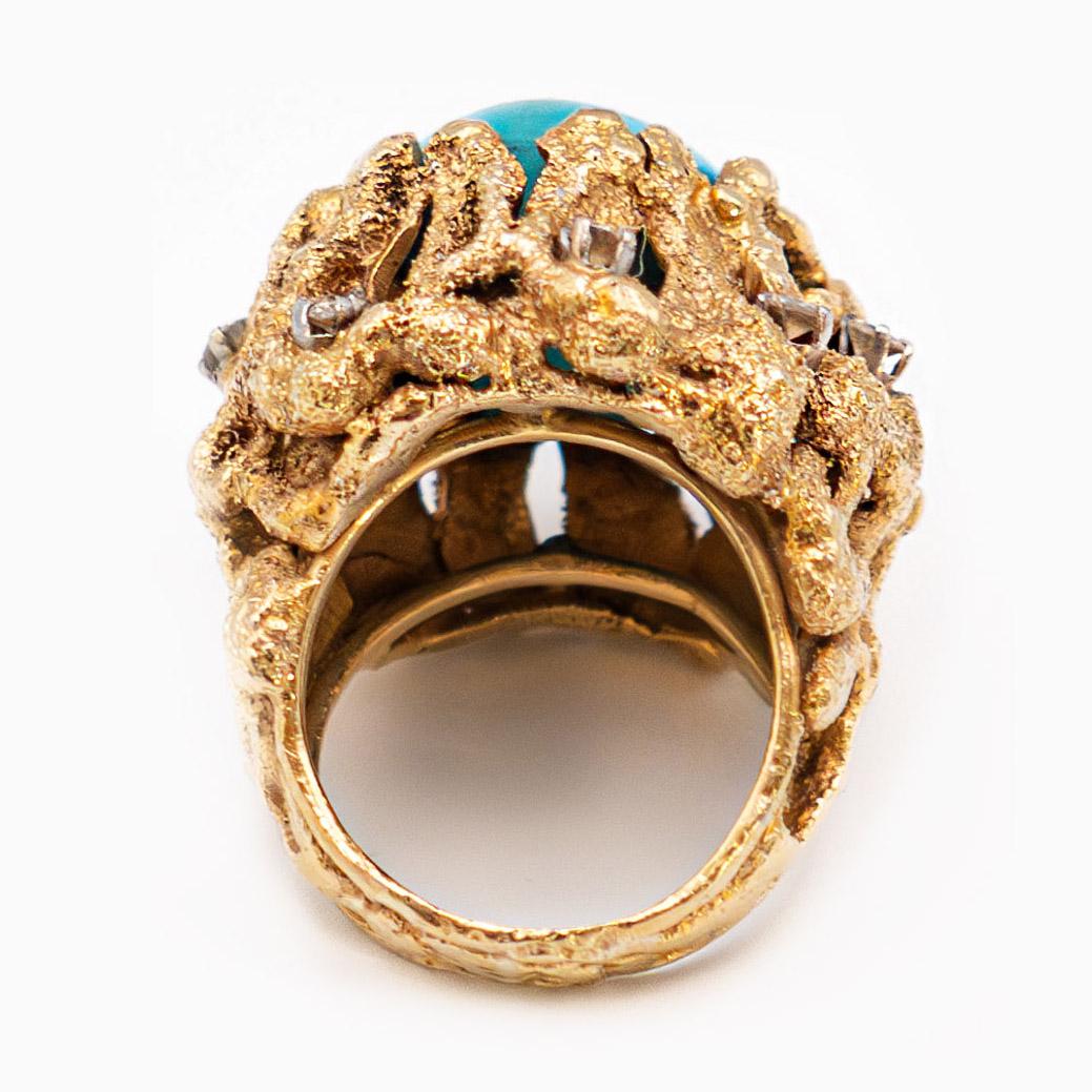 Retro Turquoise and Diamonds Ring by George Weil
