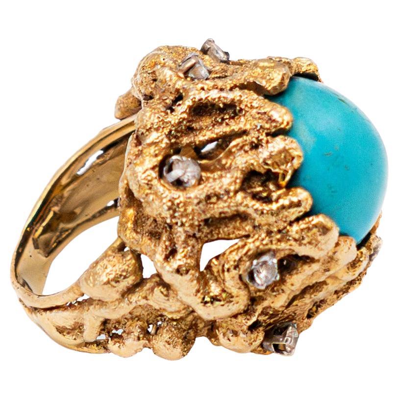 Turquoise and Diamonds Ring by George Weil