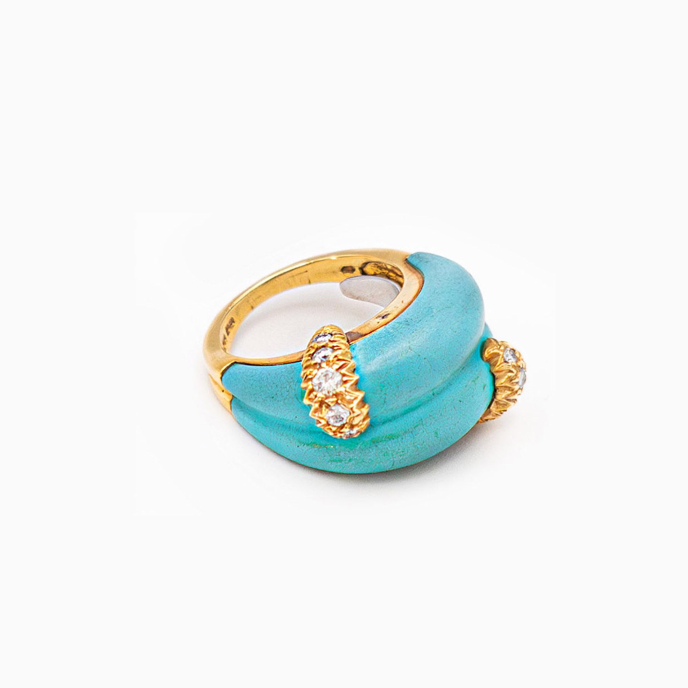 Modern Turquoise and Diamonds Ring For Sale